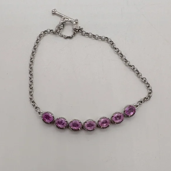 925 sterling silver and pink sapphire bracelet; TESTED - Picture 3 of 8